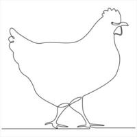Continuous single line drawing of chicken chicken hen outline art drawing vector