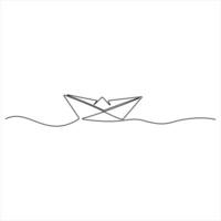 Continuous single line art drawing of paper boat line drawn vector