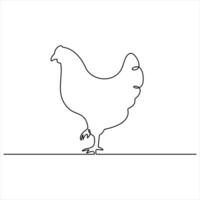 Continuous single line drawing of chicken vector