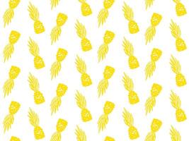 Doodle chalk pineapple seamless pattern. Sketch crayon background. Yellow ananas. Outline hand drawn icon logo. Art drawing for postcard, banner, frame. Stylish print for apparel in nordic vector