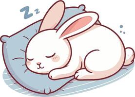 A cartoon white rabbit sleeping on a pillow vector