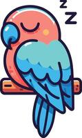 A cartoon bird sleeping on a branch vector