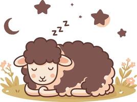 A cartoon sheep sleeping in the grass with stars and moon vector