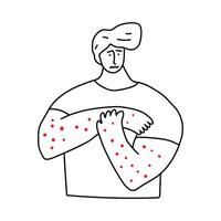 Man have problem with skin. outline illustration on white background. vector