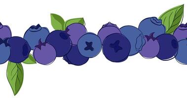 Card template seamless border with graphic line blueberries , frame border background, hand painted on a white transparent background. illustration vector