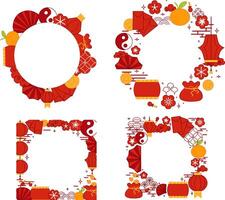 Chinese Lunar New Year illustration set. circle round frames templates graphic set vector