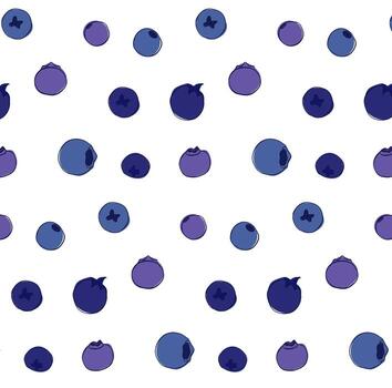 seamless pattern with summer blueberry. graphic line illustration with fresh berries different colors and size, transparent background vector