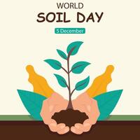 illustration graphic of pair of hands picking up soil and plants in the garden, perfect for international day, world soil day, celebrate, greeting card, etc. vector