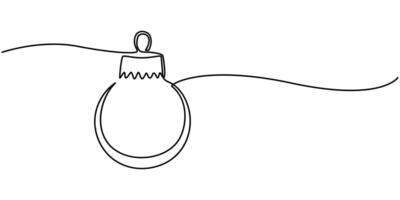 Continuous one line drawing of red christmas ball isolated illustration vector