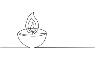 Continuous one line drawing diwali hands holding with lamp candle vector