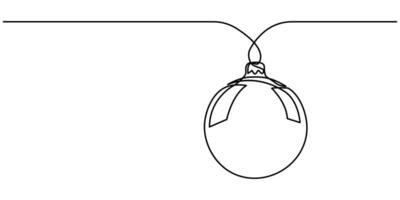 Christmas ball continuous one line drawing of isolated outline art icon vector