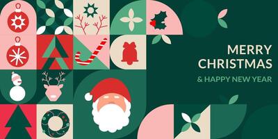 Christmas and New Year concept banner, card in modern minimalist geometric style.Abstract Christmas background with geometric patterns,icons, abstract elements, and holiday symbols. illustration vector