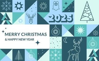 Christmas geometric minimalist banner background with geometric simple shapes and linear winter elements in cold winter colors.Happy New Year banner background with geometric icons. illustration vector