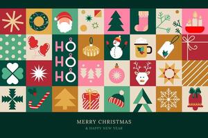 Xmas and New Year creative geometric background pattern of abstract holiday icons and elements. Modern Christmas geometrical pattern for greeting cards, posters,backgrounds. Minimalist elements. vector
