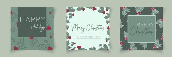 Set of christmas cards templates with branch elements in line art style. Botanical banner xmas frame. Editable for sale, card, social media, banner, poster, flyer, web, slide, presentation . vector