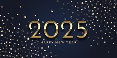 Elegant Happy New Year banner with gold stars and numbers vector