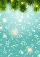 Christmas background with fir tree branches and snowflakes vector