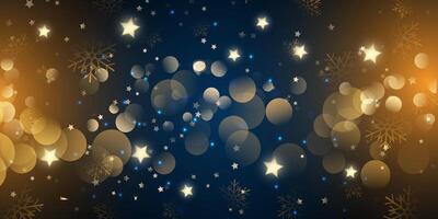 Decorative Christmas banner with snowflakes, bokeh lights and stars design vector