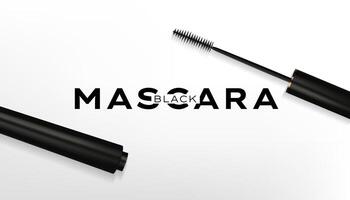 A 3D banner showcasing a realistic mascara tube with a brush applicator, isolated on a white background. Elegant design perfect for beauty advertisements, cosmetics, and feminine care. Not AI vector