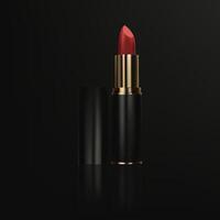 Branding design. A 3D realistic luxury lipstick in a gold and black tube, isolated on an elegant background in red tone, ideal for premium cosmetic ads. Not AI. vector