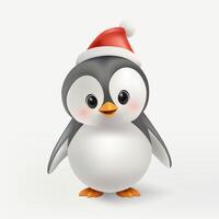 A 3D cute penguin character wearing a red Christmas hat, standing in isolated. This illustration combines winter fun, wildlife charm, and festive holiday vibes. Not AI. vector