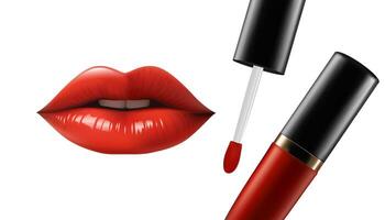 Red Lips 3d realistic with bright red lip gloss isolated on white. Realistic illustration vector