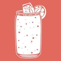 glass of watermelon-lime smoothie with mint on pink. white silhouette is soft summer thick cool drink of delicate color with pieces of fruit. Non-alcoholic cocktail on a white background. illustration vector