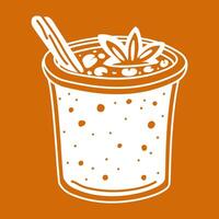 A glass with pumpkin cocktail with spices - cinnamon and star anise on orange. The white silhouette is an autumn drink. A thick, bright, warm drink with vitamins. Contrasting illustration vector