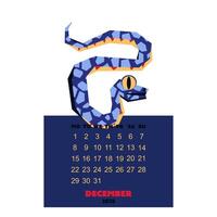 december calendar for 2025 with a snake in the colors of Future Dusk. New Year of the snake. Lunar New Year or Chinese New Year. a blue curved snake on dark. character about the animals of the zodiac vector