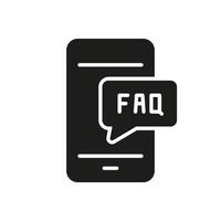 Mobile FAQ and Support Silhouette Icon for Customer Assistance and Help. Online Support and Communication Glyph Symbol. Isolated Illustration vector