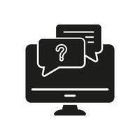 Desktop Computer with Message Speech Bubbles Silhouette Icon. Online Support Glyph Symbol. Help, Communication and Assistance. Isolated Illustration vector