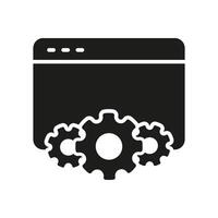 Web Configuration and Settings Silhouette Icon with Gears for Digital Maintenance. Internet Browser and Gear for Technical Support Symbol. Isolated Illustration vector