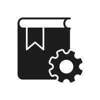 Book and Gear Silhouette Icon for Settings and Support Guide. Manual and Configuration Glyph Symbol with Gear for Technical Support. Isolated Illustration vector