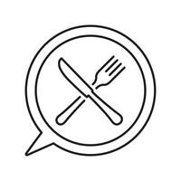 Fork And Knife Line Icon Inside Speech Bubble, Dining And Meal Discussions Concept. Conversations About Culinary And Nutrition Design. Isolated Illustration vector