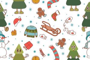 Merry Christmas, Happy New Year, Seamless Pattern Background. doodle illustration, thin line art sketch icons. Great choice for wrapping paper pattern. vector