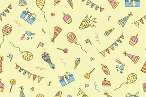Festive seamless pattern of colorful elements in doodle style vector