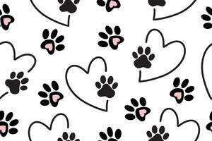 Seamless drawing of a pet's paw in the heart. A trace of a pet. The concept of love vector
