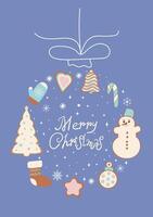 Postcard with gingerbread cookies and the inscription Merry Christmas. graphics. vector