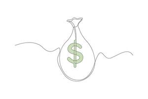 Bag of money one-line art drawing isolated on white background. vector