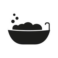 Bathtub With Bubbles Silhouette Icon. Relaxing Bath With Foam Glyph Symbol. Foamy Bathtub For Relaxation. Isolated Illustration vector