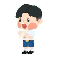 boy student angry because get bad grade from exam vector