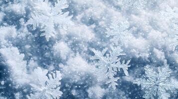 Snow. Realistic snow overlay background. Snowfall, snowflakes in different shapes and forms photo