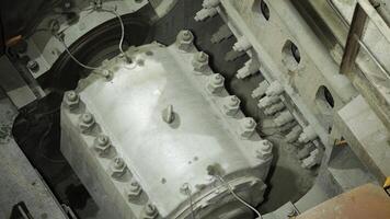 A Detailed Close Up View of Industrial Machinery Components in Action Within the Workshop. Stock Clip photo