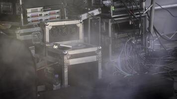 Comprehensive Stage Equipment and Detailed Lighting Setup with Various Types of Cables. Clip photo