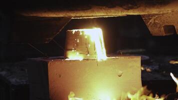 The Intense Metal Casting Process Involves Enormous Flames and Numerous Sparks Flying Around. Stock Clip photo