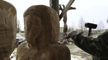 The Art of Wood Carving Process Captured in Impressive Action and Detail for All to See. Stock Clip photo
