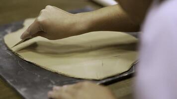 Hands Skillfully Creating Beautiful Clay Art in a Creative Workshop Setting for Learning. Stock Clip photo