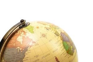 Selective focus, Top view globe on white background. Learning, study and education concept. photo