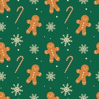 Gingerbread cookies and Christmas candy cane seamless pattern. Christmas print for fabric and wrapping paper. Flat illustration vector