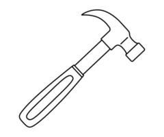 Hand drawn cute outline illustration of hammer instrument. Flat repair tool in line art doodle style. Support service hardware icon. Settings or fix problem. Find solution. Isolated. vector